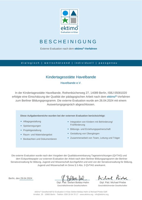 Ektimo-Zertifikat 2024 der Havelbande
